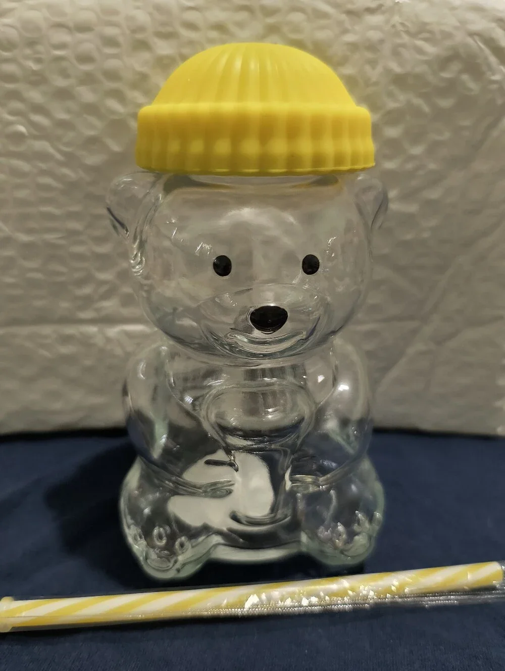 Star Bucks Clear Glass Bear Bottle Tumbler with Yellow Lid